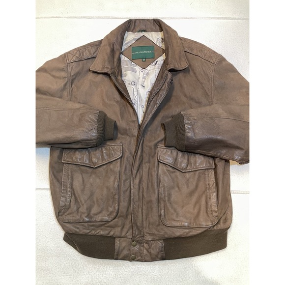 Vintage Leather Bomber Jacket Men's Size 44 Brown Genuine Leather Lined Coat - Picture 6 of 13